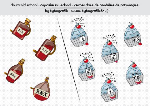 Rech Tattoo - Rhum Old school & Cupcake Nu school by Tybografik